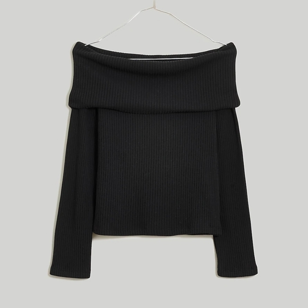 Madewell Off-Shoulder Long-Sleeve Top in True Black‎ size XXS NWT NO498 - Picture 6 of 12